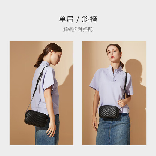 红谷包包女包新款牛皮单肩斜挎包时尚小香风相机包新年礼物 漆黑