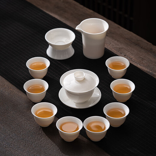SUSHI CERAMICS Mutton Fat Jade Porcelain Fenggu Sancai Gaiwan Kungfu Tea Set Gift Box Set 170ml