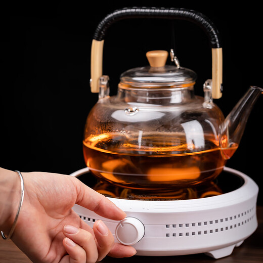 瓷牌茗茶具瓷牌茗 竹柄提梁茶壶玻璃煮茶器煮茶壶家用花茶电陶炉 《竹柄》蒸煮双内胆提梁壶 1050ml