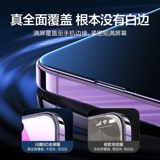 Flash Magic Applicable to Apple Tempered Film iPhone Mobile Film HD Anti-Fingerprint Explosion-proof Anti-fall Protection Film [Black Full Glass Anti-Blue Light] 2 pieces + Artifact Apple iPhone14Pro