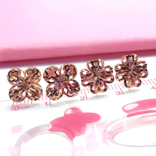 Fat Donglai's same style earrings with gold Russian purple gold four-leaf clover plated with 14K rose gold new style simple and sweet standing four-leaf clover earrings (pair of rose gold)