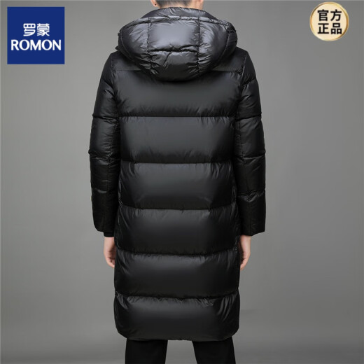 罗蒙（ROMON）男士中长款羽绒服冬季品质加厚保暖黑色羽绒衣连帽外套2024新款潮 黑色 9902长款 M 100-120斤
