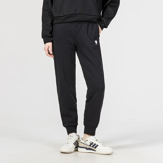 阿迪达斯 （adidas）女裤子春秋款棉质针织宽松舒适训练户外运动裤女子收口束脚休闲裤 IA5009-黑色 S 160/68A
