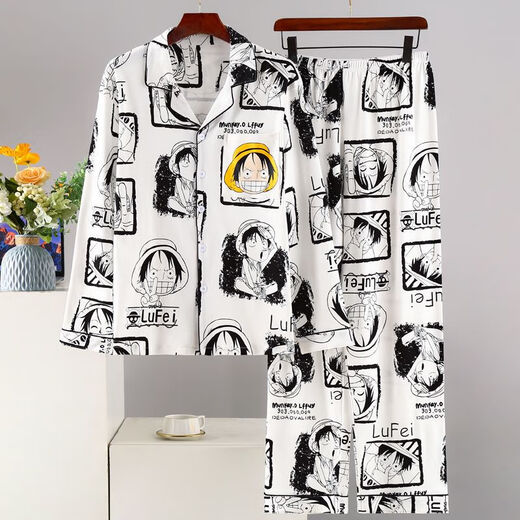 Modal Frühlings- und Herbst-Herren-Pyjamas lange Ärmel Lange Hosen Student Cartoon Plus Size Teenager Männer Herren Winter Home Clothing Set 9901 Herren xl (125-150) Jin [Jin gleich 0,5 kg]
