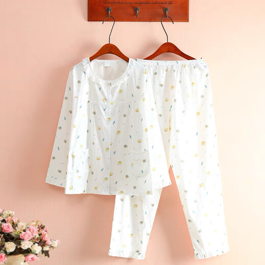 Pijama de sarga de algodón para mujeres en primavera y verano mangas largas delgadas, pijamas de algodón de algodón de algodón de algodón floral fresco juego de ropa para el hogar Lemón azul 6636 m80-108Jin [Jin iguala 0.5 kg] aproximadamente de igual tamaño
