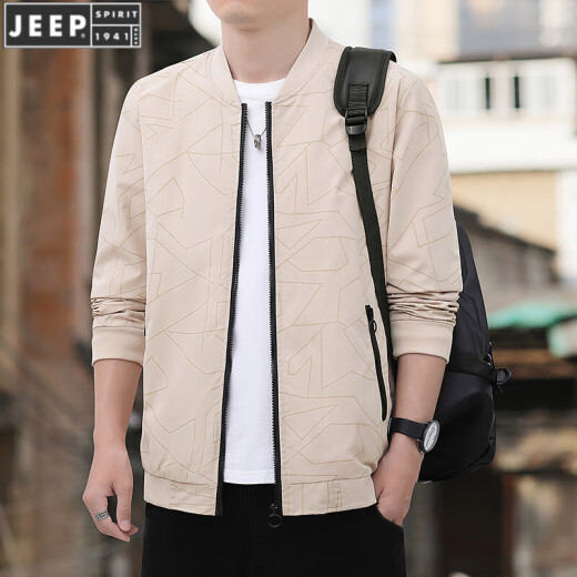 JEEP SPIRIT服男士外套2024春秋季新款褂子修身显瘦休闲青年夹克上衣 K12109 黑色 M 建议 95-100 斤