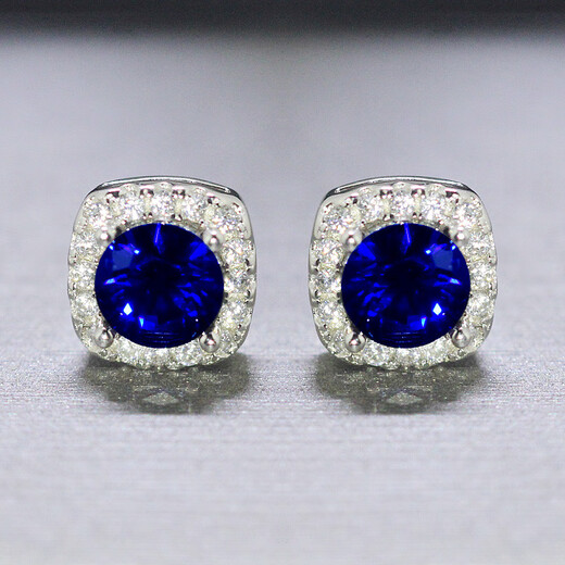 Fat Donglai's same style tanzanite sapphire square covered with diamonds tanzanite blue jewelry set three-piece set for women 1g pendant (1 carat/6.5mm) including necklace