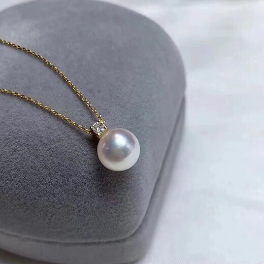 Fat Donglai's same style akoya pearl pendant 18K gold diamond princess style Japanese perfect round bright light necklace one pearl necklace with diamonds
