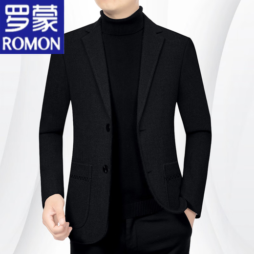 ROMON woolen suit jacket for middle-aged men 2023 autumn and winter new men's formal fit casual suit black 170/M recommended 95-120Jin Jin equals 0.5 kg