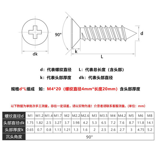 
Hard countersunk self-tapping screw GB846 flat head cross self-tapping blue zinc plated wood screw KA wooden tooth screw M5*10 [200 pills]