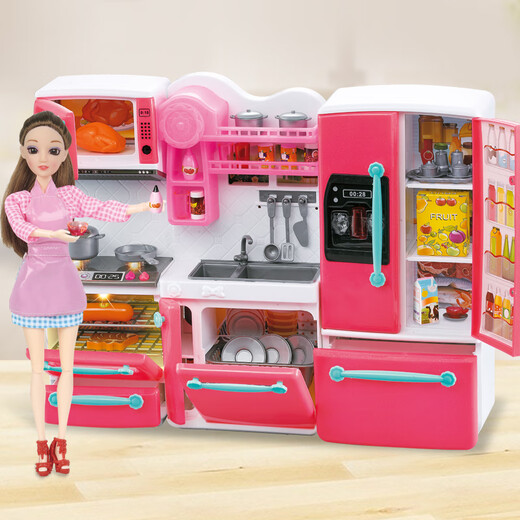 [70% nuevo] AOZHIJIA Fashion Kitchen de lujo Conjunto de muñecas yitian Barbie Doll Box Doll jugando juguetes de la casa Refrigerador de microondas Juguetes para niños Juguetes para niños Regalos de princesa