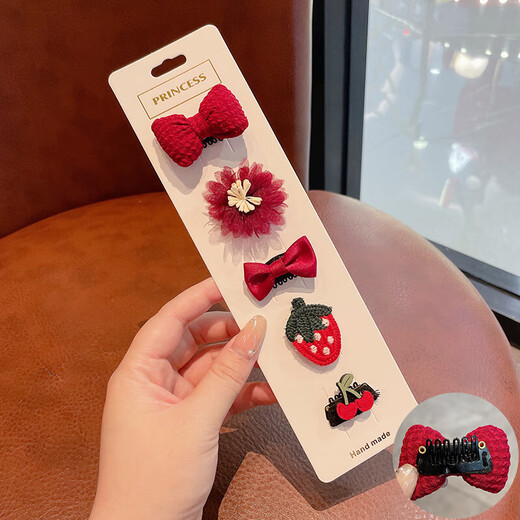 Maimed baby hair clips for girls that do not hurt hair, cute and super cute hair clips for children, infants and toddlers, fetal hair clips, small red flower bow hair clips - 5-piece set in bag