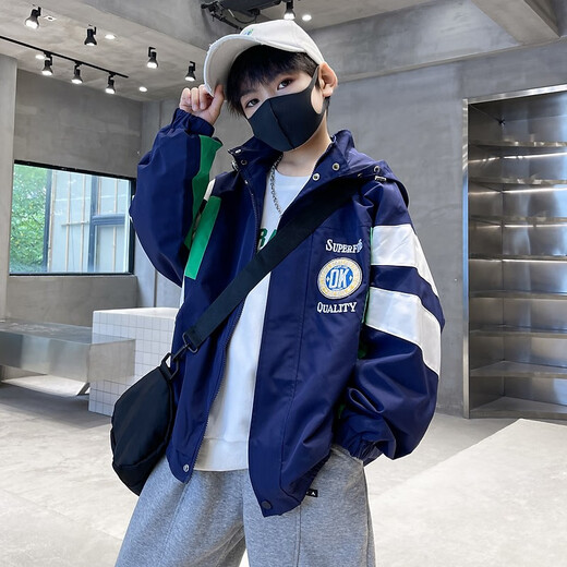 McDouble Bear Boys' Jacket Spring and Autumn New Trendy Children's Clothing Street Boys' Autumn and Winter Casual Jackets Children's Spring Clothing Navy 160