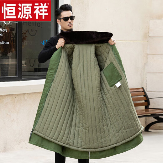 
Hengyuanxiang military green coat men's new style parka winter long cotton coat security work cold protection Northeast large cotton jacket thickened beige velvet inner liner [detachable] (long style) Small size XL [90-130Jin [Jin equals 0.5 kg]]