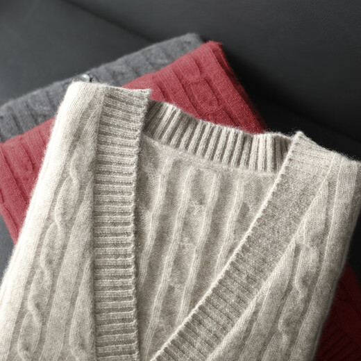Pash Herren Cashmere Cardigan 100% Kaschmir Herbst und Winter V-Ausschnitt Twist Blume Dicker Strickpullover Jacke TRC1478 Elephant Grey L.