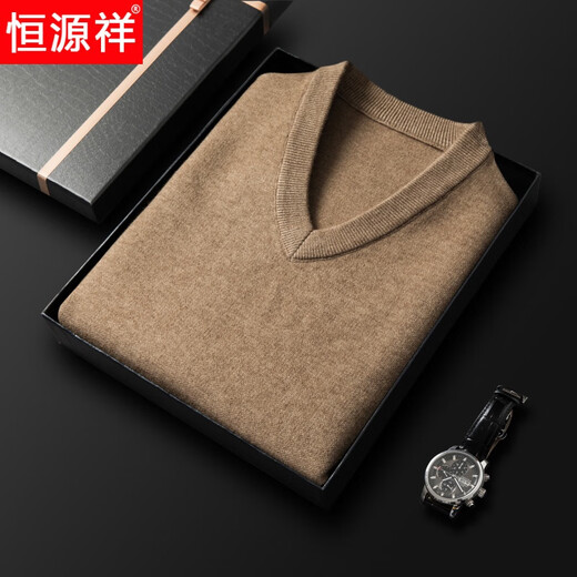 Hengyuan Xiangshi Cashmere Sweater Men's Middle-aged Thickened Sweater Vest Wool Waistcoat V-neck Vest New Style Gray L (170)