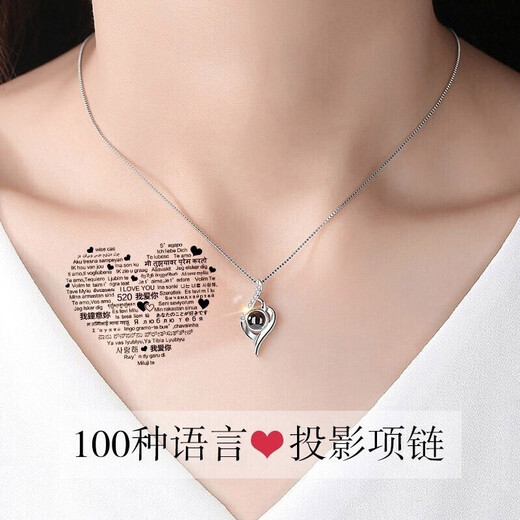Djin投影银项链女100种语言定制吊坠锁骨链老婆情人节生日礼物送女友 D695投影彩图版（模块+彩图）
