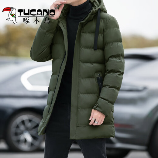 
Woodpecker winter medium-length 2024 new windproof down cotton hooded jacket for men young warm and fashionable slim cotton jacket for men 686 black L (approximately 105-120Jin [Jin equals 0.5 kg])