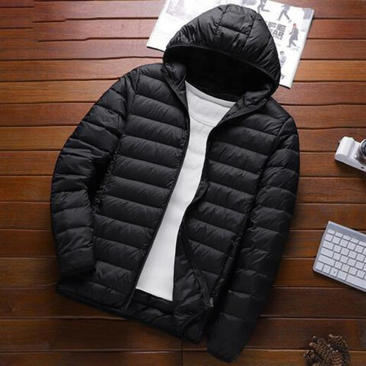 ACLOSMIL men's warm winter thin silk cotton jacket men's short casual stand-up collar top dad men's cotton coat black stand-up collar 2XL 125-140Jin [Jin equals 0.5 kg]