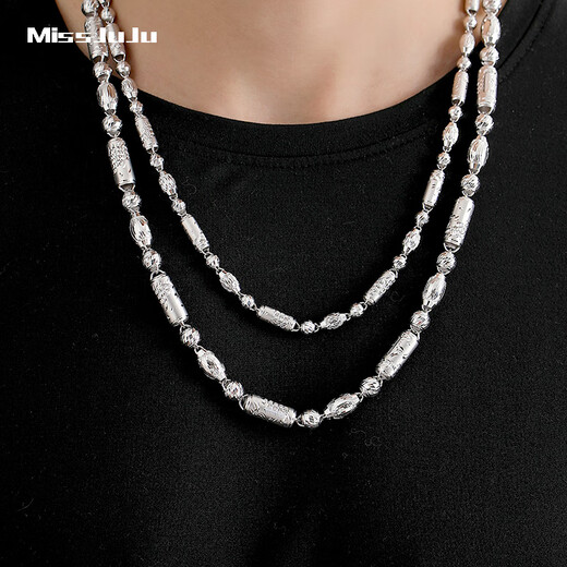 Miss JuJu pt950 platinum necklace men's platinum dragon column olive barrel bead chain bamboo round bead chain atmospheric thick chain weight 12.72g length 50cm thick about 2.8mm