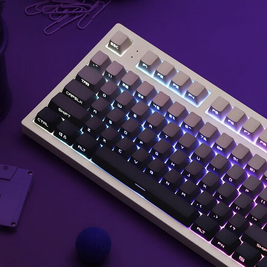 腹灵mk870pro黑莓侧刻机械键盘蓝牙有线无线客制化电脑游戏静音办公 【三模】白色面Pro+暗香侧刻 青轴 87键