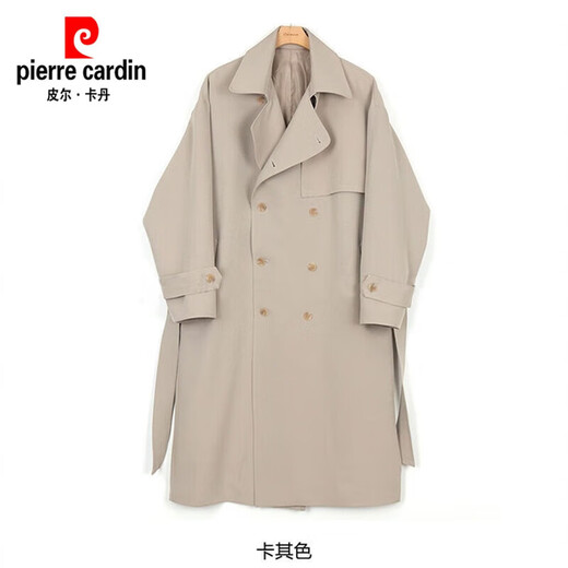 皮尔卡丹（pierre cardin）风衣男中长款过膝韩版英风休闲大衣春秋季男士风衣潮流风衣外套 卡其色【复合 加 厚】 XL