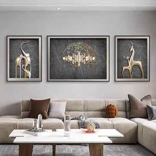
Huaixue elephant living room decoration painting modern light luxury abstract sofa background wall hanging high-end elk triple mural JD15828 left and right 35*50 middle 70*50 crystal porcelain aluminum alloy black frame