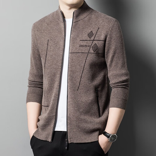 Kangaroo Pure Cardigan Men's Carganan Automne et Hiver Business Casual Knited Trinted Veste For Young Men épaissis Half Turtleneck Grey Pure Grey 170 / L / 110 (recommandé 120-135 Jin [Jin est égal à 0,5 kg]))