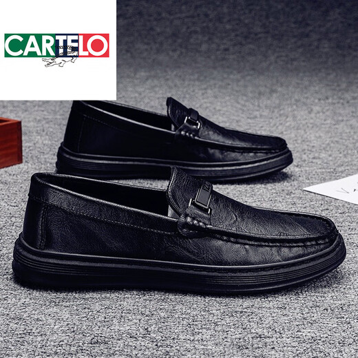 CARTELO trendy brand 2025 spring and summer new men's shoes business men's British casual leather shoes thick sole bean shoes lazy 9905 black 39