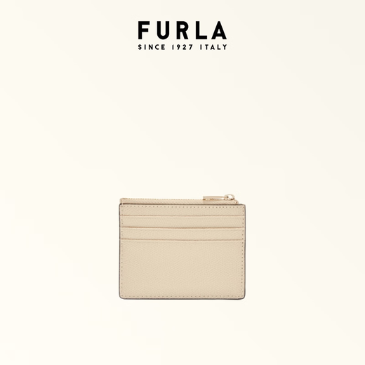 FURLA CAMELIA cowhide small simple solid color women's card clip small thin card bag nude color