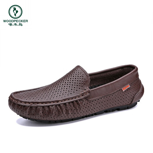 
Woodpecker Beanie Shoes Men's Summer Soft-Skin Hollow Breathable British Style Business Casual Ice Leather Shoes Soft-Soled Driving Lazy Shoes 9901 (Breathable) Brown 39 [Standard Leather Shoe Size]