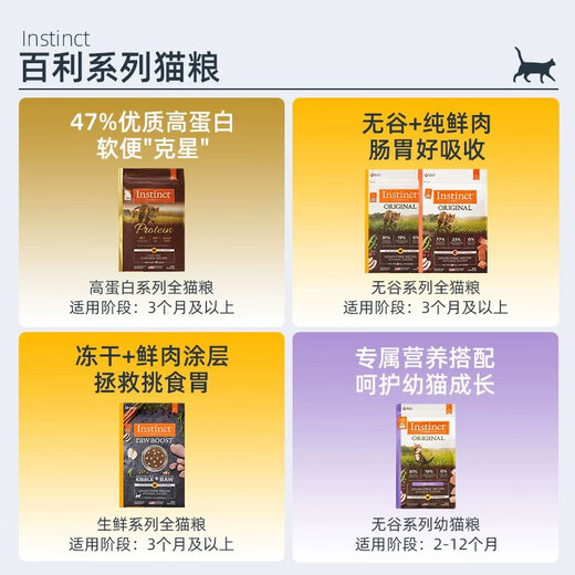 INSTINCT Bailey Cat Food High Protein Grain-Free Chicken Fresh Chicken Freeze-Dried Instinct Imported Hypoallergenic Complete Cat Food for Adult Kittens Classic Grain-Free Chicken 11 lbs (25.4) 0g Anti-Counterfeiting