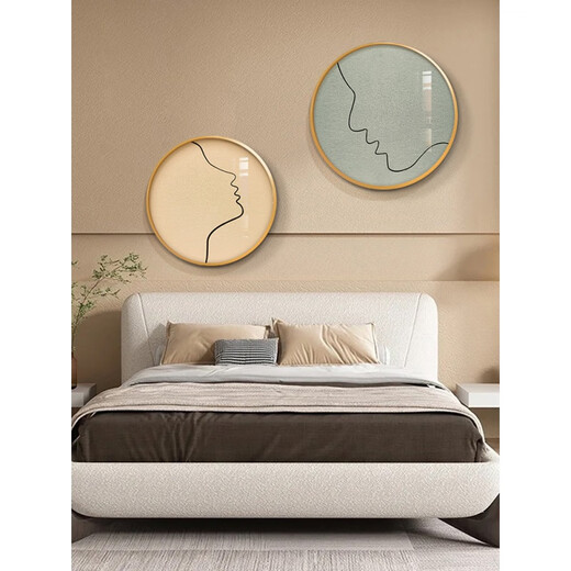 
XMSJ Wasabi style decorative painting sense bedroom soft decoration master bedroom bedside background wall hanging painting abstract art room mural zsh14666-Twilight heart approximately outer frame diameter 40cm + diameter 60cm x circular shape