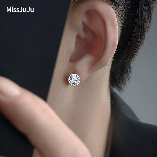 Miss JuJu pt950 platinum earrings, simple, fashionable, shiny and bright car flower round earrings, platinum earrings for men, single 1.1-1.3g