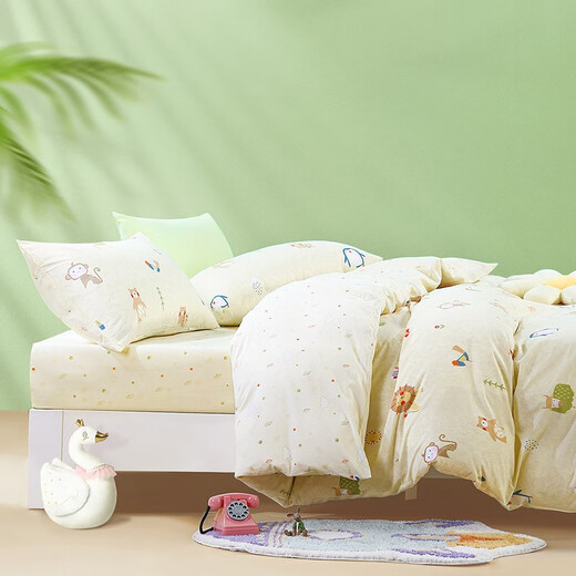 Fuana Home Textiles Children's Pure Cotton Single Piece Quilt Cover Student Dormitory Cotton Mattress Cover Single and Double Home Use Canai Yellow 40S Cotton + Category A Care 1.5 Meter Double (Quilt Cover) 203cm*229cm