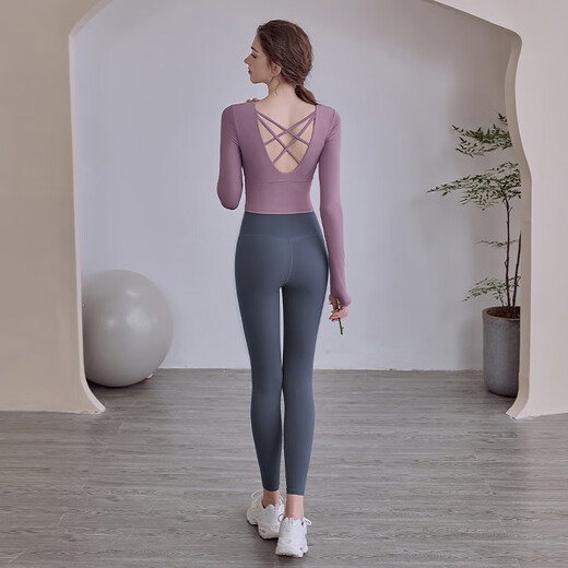 LULU CENTURY Yoga top with chest pad for women's beauty back fitness Pilates training quick-drying breathable long-sleeved new suit milk white long-sleeved M