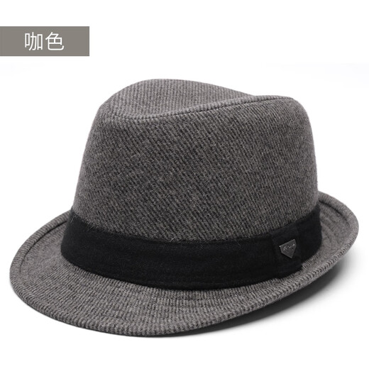 Rogosky counter trendy brand hat Shanghai Tang British retro woolen hat men's large size face-showing jazz hat for younger fathers and elders light luxury original twill wool brown L normal size (58-60cm)