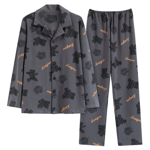 
Modal men's pajamas pure cotton long-sleeved spring and autumn cardigan men's cotton teenager large size can be worn outside home clothing suit B12202 L men