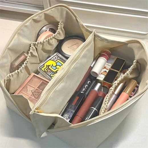 Retrograde Fish Cosmetic Bag Women's Large Capacity Ins High-end Cosmetic Storage Bag Portable Travel Toilet Bag [Milk Apricot White] 3rd Generation Toast Cosmetic Bag