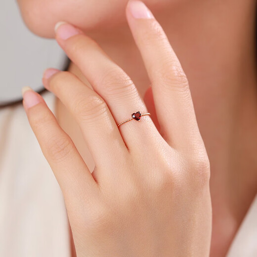 Chiba Jewelry 18K gold garnet ring, love female gemstone ring, plain ring tail ring, anniversary gift for girlfriend on the 16th
