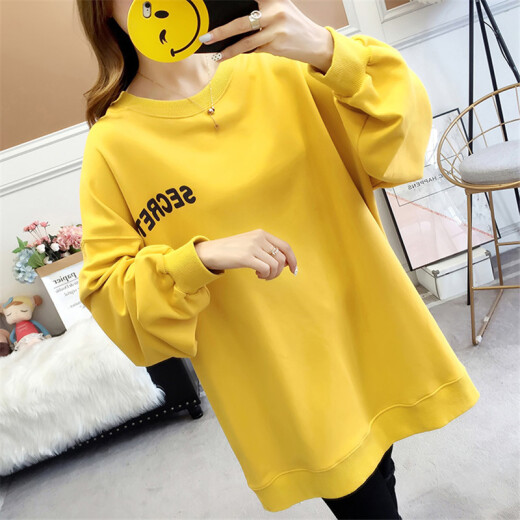 Langyue Women's Autumn Sweater for Female Students Korean Style Loose Printed Long Sleeve Top LWWY197620 Yellow M/One Size
