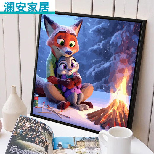 CLCEY疯狂动物城数字油画 可爱卡通疯狂动物城数字油画+外框 SJ13555 30*30cm绷好加厚实木内框+外框