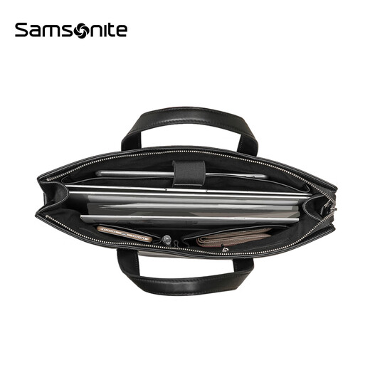 Samsonite chest bag men's soft cow leather waist bag crossbody bag light business shoulder handbag TK9 black