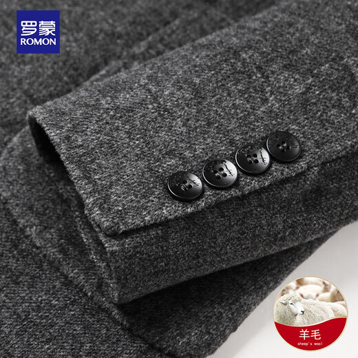 Romon Wool Suit Men's Korean Slim Casual Suit Jacket Men's Autumn and Winter Thick Youth and Middle-aged Solid Color Business Light Luxury Double-sided Woolen Single Suit Men's Gray 180
