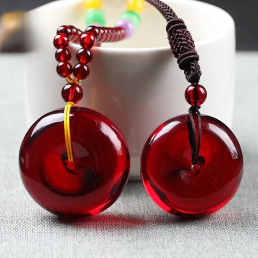 Pupan Lao Phoenix Natural Myanmar 5A Blood Amber Peace Buckle Pendant Necklace Raw Baltic Amber Pendant for Men and Women Blood Amber Peace Buckle Small Rope 0 Carat Style with Certificate