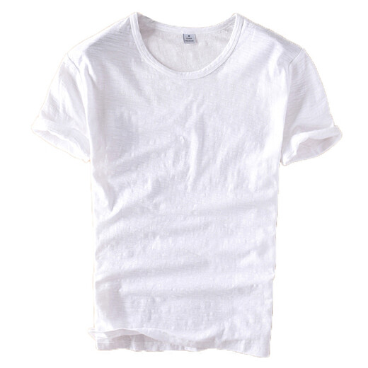 Extreme linen basic round neck slub cotton T-shirt for men, casual thin, white, slim, soft, Japanese style, versatile men's T-shirt, white XL (140-160Jin Jin is equal to about 0.5 kg)