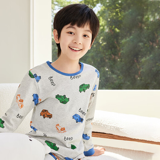 红豆儿童纯棉内衣套装男女中大童秋冬薄款秋衣秋裤小孩保暖内衣棉毛衫 H4M1049麻灰 120