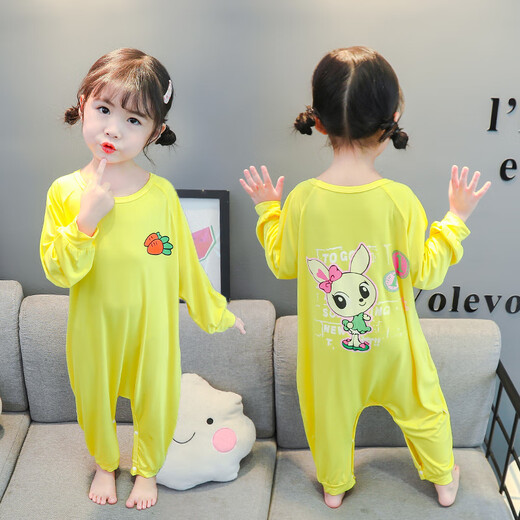 Disney (Disney) Children's Summer One-piece Pajamas Modal 1 Long Sleeve 3-year-old baby Summer Air Conditioning Suit Sleeping Bag Girls Home Clothing Pink 2 [Trendy Children Radish Rabbit One-piece] 110 Recommended height 100-110