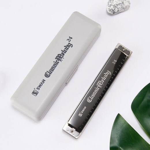 Swan Harmonica 24 Löcher Erwachsene Kinder Schüler Anfänger männliche und weibliche Branche spielen orale Organinstrumente hell Schwarz [Selbststudiengeschenkpaket + Video-Tutorial] Standardfarbe