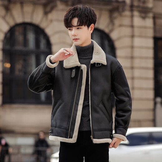 Универсальная мужская зимняя куртка Mr. Guan's с мехом, свободная мотоциклетная кожаная куртка из замши из овечьей шерсти плюс бархатная зимняя теплая теплая куртка Nike 918 коричневого цвета 2XL